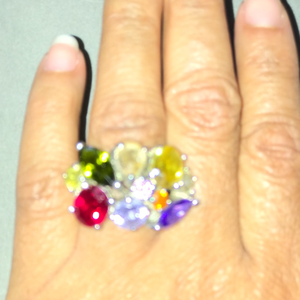 Size 7 silver accent multi color stone ring
